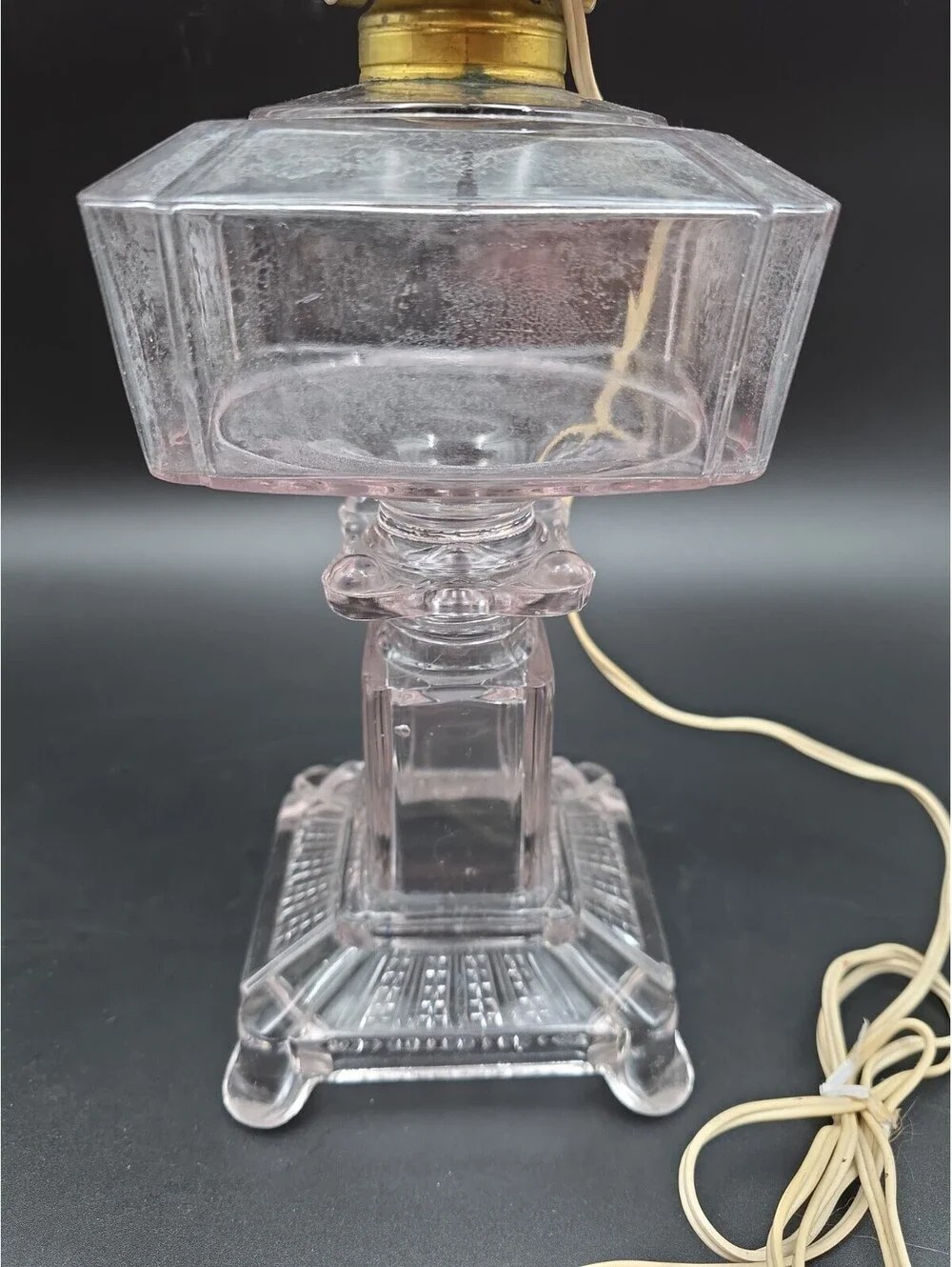Electrified Ripley & Adams Co Kerosene or Oil Glass Square Lamp Slight Purple